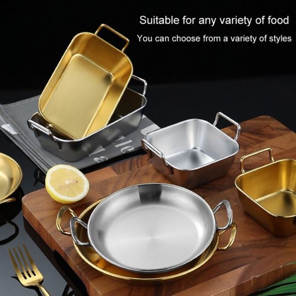 304 Stainless Steel With Double Ear Snack Tray Fried Chicken Chips Cold Dishes Candy Snacks Tray, Size: 13cm Round (Silver) - Image 8