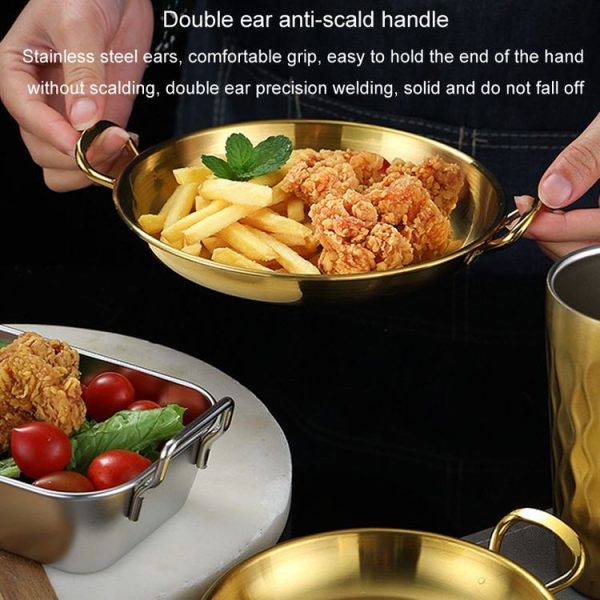 304 Stainless Steel With Double Ear Snack Tray Fried Chicken Chips Cold Dishes Candy Snacks Tray, Size: 13cm Round (Silver) - Image 9