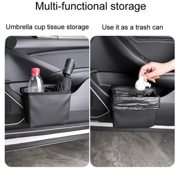 Car Folding Trash Can Multifunctional Seatback Hanging Storage Box (Black) - Image 3