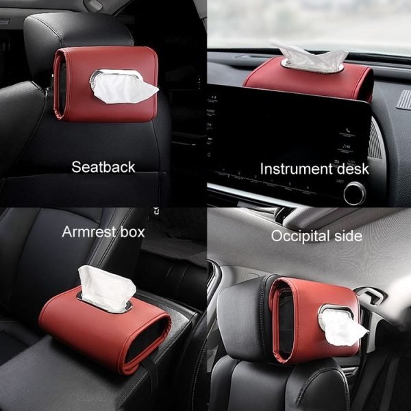 Auto Armrest Tissue Box Car Seat Back Hanging Napkin Pack Cover (Black) - Image 6
