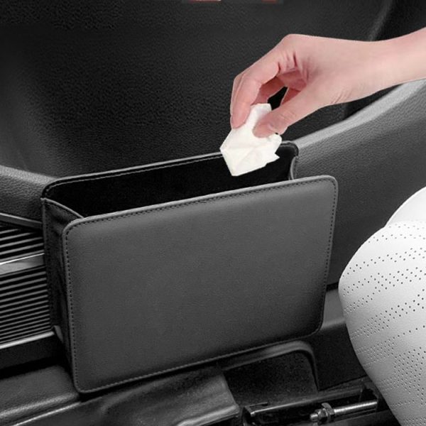 Car Folding Trash Can Multifunctional Seatback Hanging Storage Box (Black) - Image 2