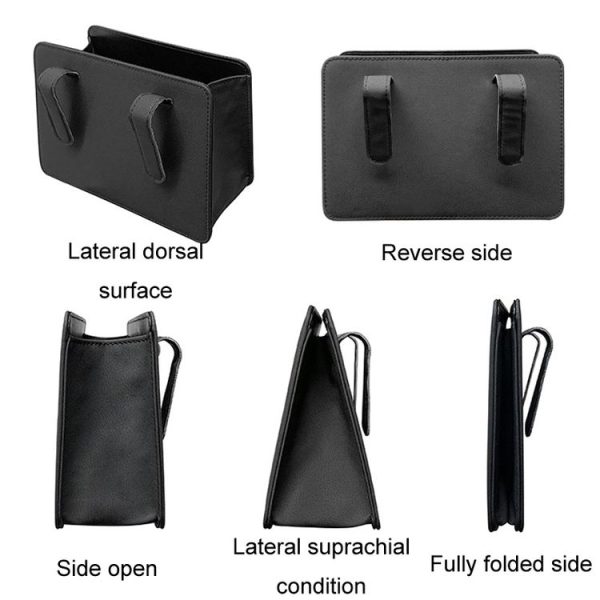 Car Folding Trash Can Multifunctional Seatback Hanging Storage Box (Black) - Image 4