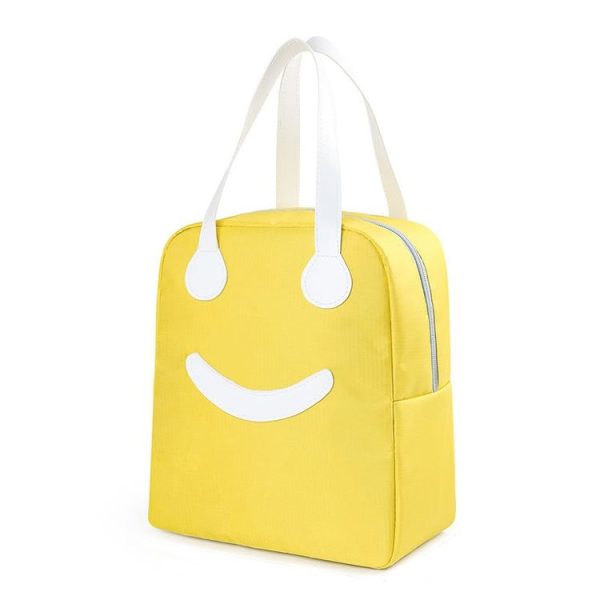 Smiley Face Lunch Box Bag Waterproof Insulated Portable Bento Packet Large Yellow