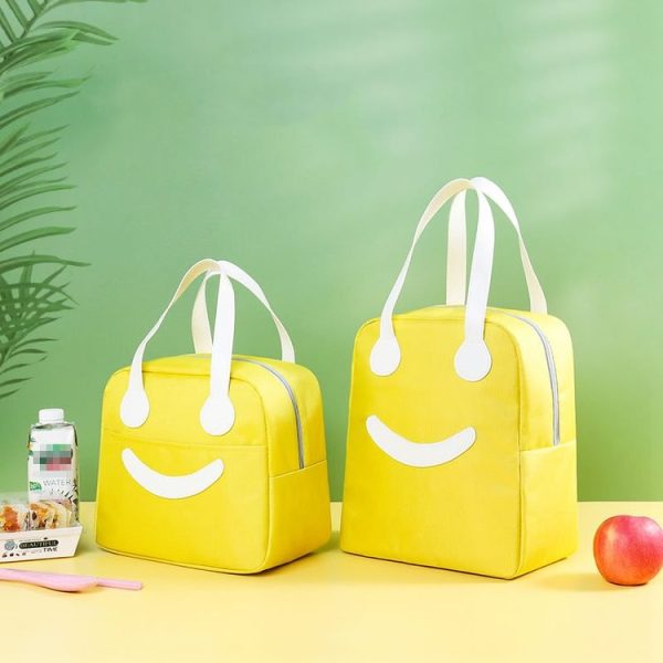 Smiley Face Lunch Box Bag Waterproof Insulated Portable Bento Packet Large Yellow - Image 2