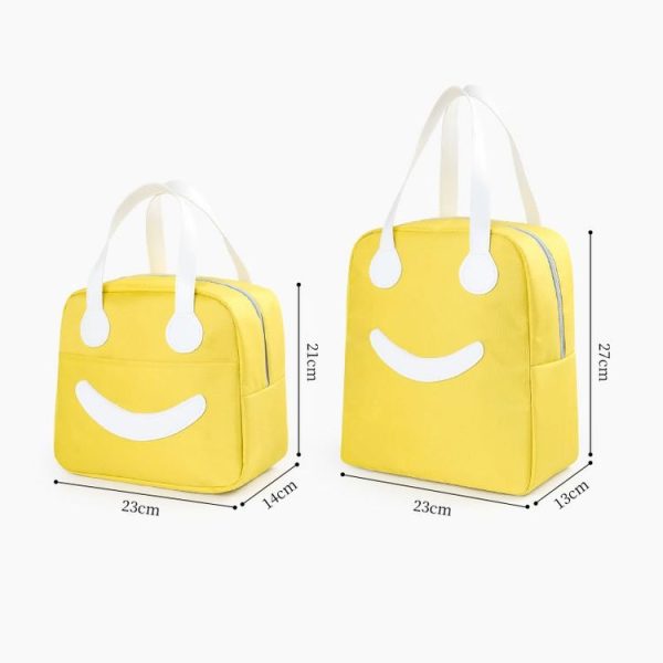 Smiley Face Lunch Box Bag Waterproof Insulated Portable Bento Packet Large Yellow - Image 3