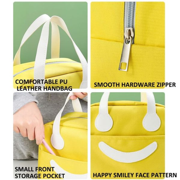 Smiley Face Lunch Box Bag Waterproof Insulated Portable Bento Packet Large Yellow - Image 5