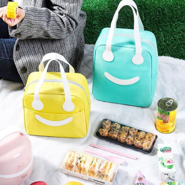 Smiley Face Lunch Box Bag Waterproof Insulated Portable Bento Packet Large Yellow - Image 6