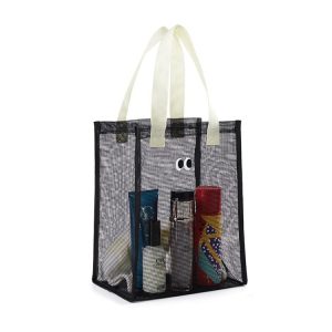 Mesh Portable Beach Bag with Cute Eyes Swimming Toiletry Storage Packet (Black)