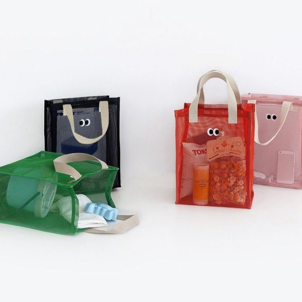 Mesh Portable Beach Bag with Cute Eyes Swimming Toiletry Storage Packet (Black) - Image 2