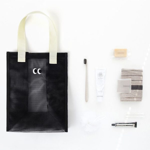 Mesh Portable Beach Bag with Cute Eyes Swimming Toiletry Storage Packet (Black) - Image 4