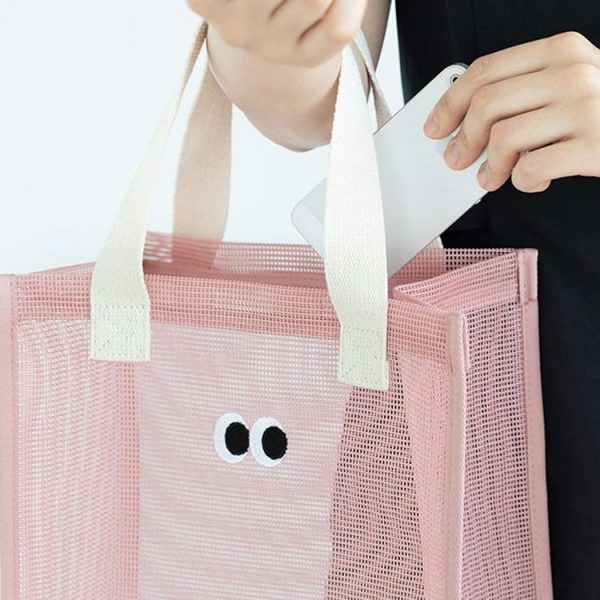 Mesh Portable Beach Bag with Cute Eyes Swimming Toiletry Storage Packet (Black) - Image 6
