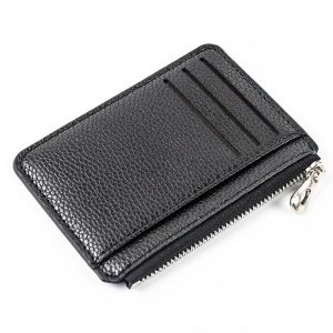 Multi-card Slot Zipper Card Holder Large Capacity Ultra-thin Coin Purse (Black)