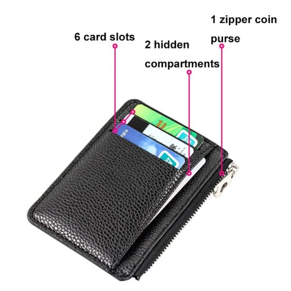Multi-card Slot Zipper Card Holder Large Capacity Ultra-thin Coin Purse (Black) - Image 4