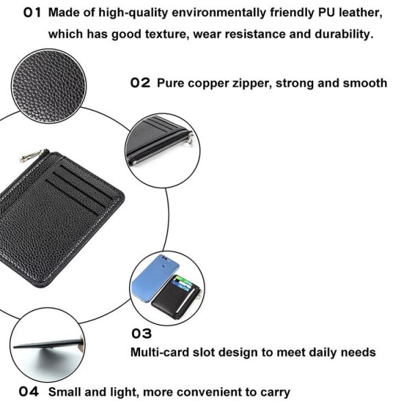 Multi-card Slot Zipper Card Holder Large Capacity Ultra-thin Coin Purse (Black) - Image 5