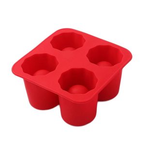 Four Hole Ice Cup Silicone Mold Compartment Cylindrical Coke Whiskey Ice Cube Maker Mold (Red)