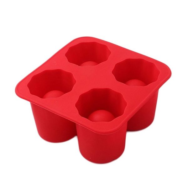 Four Hole Ice Cup Silicone Mold Compartment Cylindrical Coke Whiskey Ice Cube Maker Mold (Red)