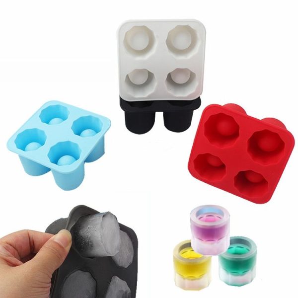 Four Hole Ice Cup Silicone Mold Compartment Cylindrical Coke Whiskey Ice Cube Maker Mold (Red) - Image 2