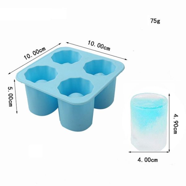 Four Hole Ice Cup Silicone Mold Compartment Cylindrical Coke Whiskey Ice Cube Maker Mold (Red) - Image 4
