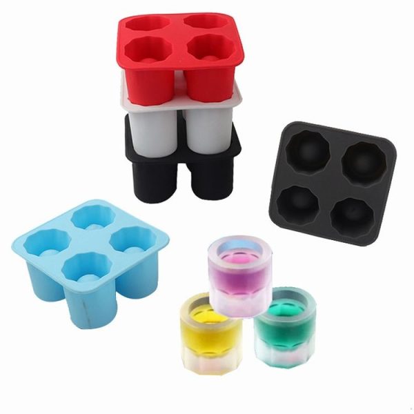 Four Hole Ice Cup Silicone Mold Compartment Cylindrical Coke Whiskey Ice Cube Maker Mold (Red) - Image 5