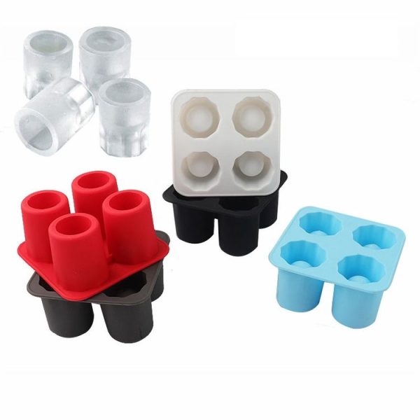 Four Hole Ice Cup Silicone Mold Compartment Cylindrical Coke Whiskey Ice Cube Maker Mold (Red) - Image 6