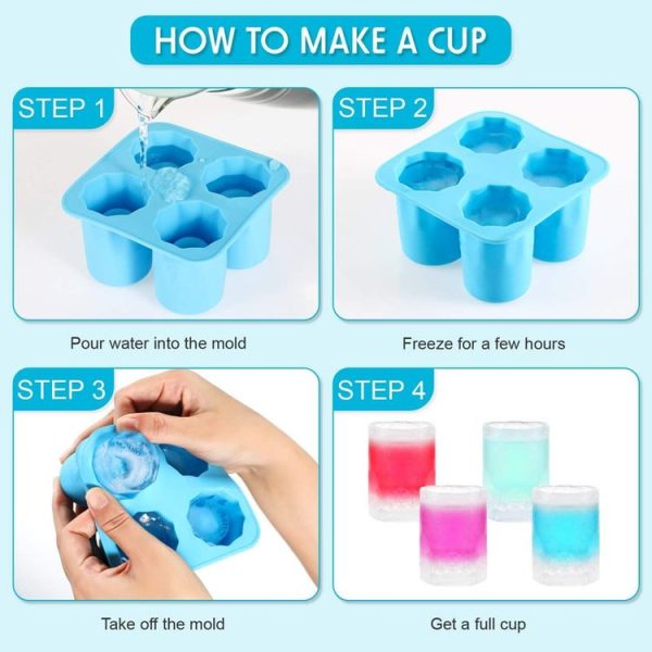 Four Hole Ice Cup Silicone Mold Compartment Cylindrical Coke Whiskey Ice Cube Maker Mold (Red) - Image 8