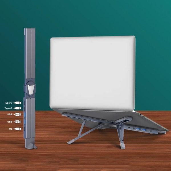 XY-1 5-In-1 Laptop Docking Station Stand Increased Folding Heat Dissipation HUB Bracket (Silver) - Image 10