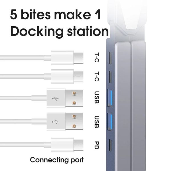 XY-1 5-In-1 Laptop Docking Station Stand Increased Folding Heat Dissipation HUB Bracket (Silver) - Image 4