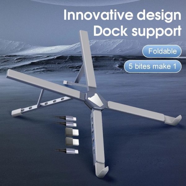 XY-1 5-In-1 Laptop Docking Station Stand Increased Folding Heat Dissipation HUB Bracket (Silver) - Image 7