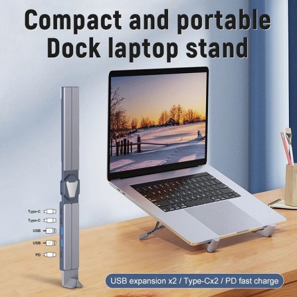 XY-1 5-In-1 Laptop Docking Station Stand Increased Folding Heat Dissipation HUB Bracket (Silver) - Image 9