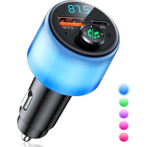 48W PD Fast Charging Car Bluetooth MP3 Player Ambient Light (Black)