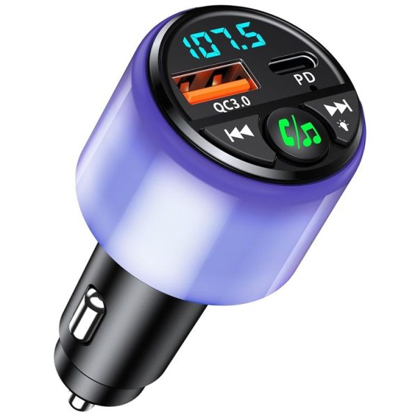 48W PD Fast Charging Car Bluetooth MP3 Player Ambient Light (Black) - Image 2