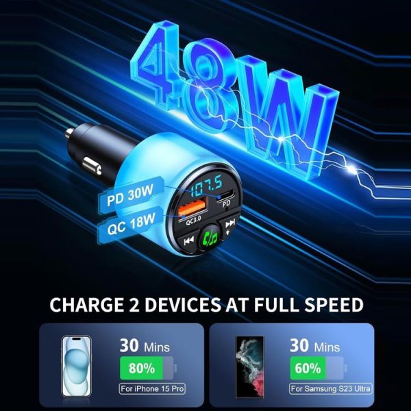 48W PD Fast Charging Car Bluetooth MP3 Player Ambient Light (Black) - Image 3