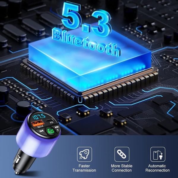 48W PD Fast Charging Car Bluetooth MP3 Player Ambient Light (Black) - Image 4
