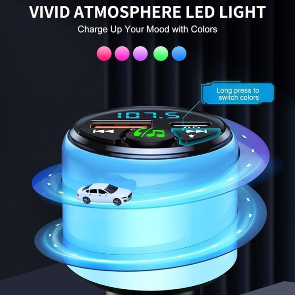 48W PD Fast Charging Car Bluetooth MP3 Player Ambient Light (Black) - Image 5