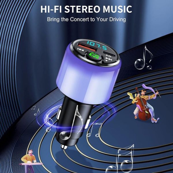 48W PD Fast Charging Car Bluetooth MP3 Player Ambient Light (Black) - Image 6