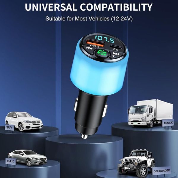 48W PD Fast Charging Car Bluetooth MP3 Player Ambient Light (Black) - Image 8