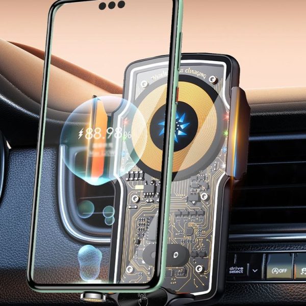 Car Magsafe Wireless Charger Transparent Induction 120W Fast Charging Universal Mobile Phone Bracket (Black) - Image 2