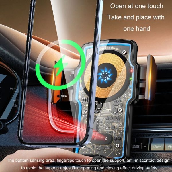 Car Magsafe Wireless Charger Transparent Induction 120W Fast Charging Universal Mobile Phone Bracket (Black) - Image 4