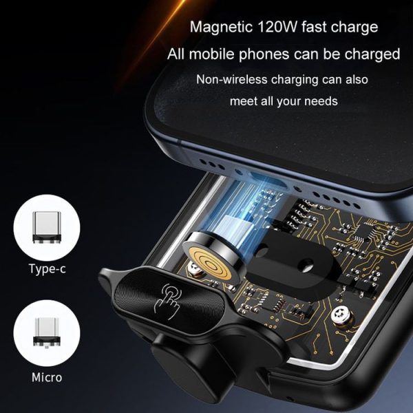 Car Magsafe Wireless Charger Transparent Induction 120W Fast Charging Universal Mobile Phone Bracket (Black) - Image 8