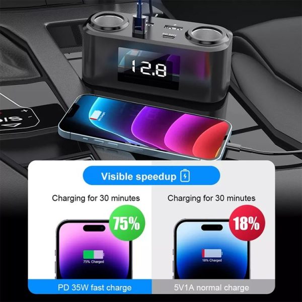 One To Four PD+QC Car Cigarette Lighter Multi-Port Mobile Phone Charger - Image 10