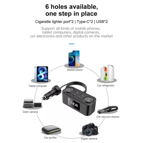 One To Four PD+QC Car Cigarette Lighter Multi-Port Mobile Phone Charger - Image 7