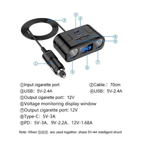 One to Four Car Charger Multifunctional Adapter Expansion Port - Image 7