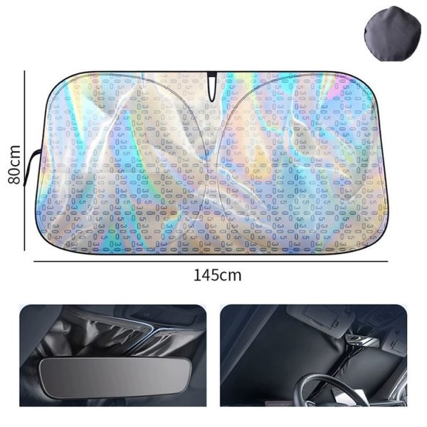 145x80cm Car Front Windshield Sun Protection Laser Sunshade Blinds, Style: Double Circle Sun Visor - Image 2