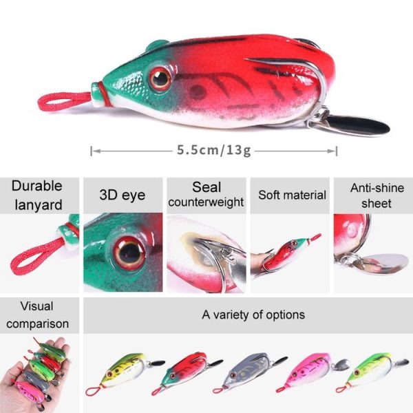 5colors / Set HENGJIA FO053 Black Fish Thunder Brogue Dummy Bait Sequin Toad Fishing Lure - Image 3
