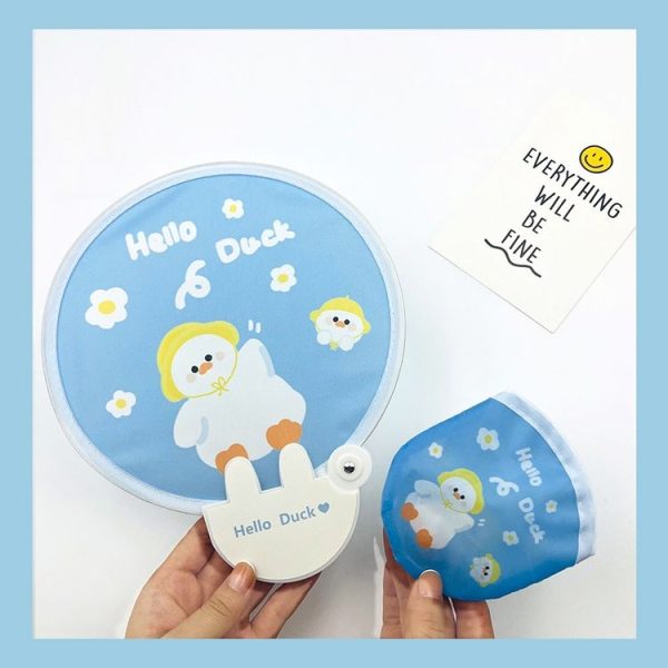 Folding Fan With Handle Cartoon Mini Fabric Hand Fan (Hello Duck)