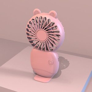 Summer Cartoon Pocket Handheld Stand Fan Rechargeable Silent Mini Fan (Pink)