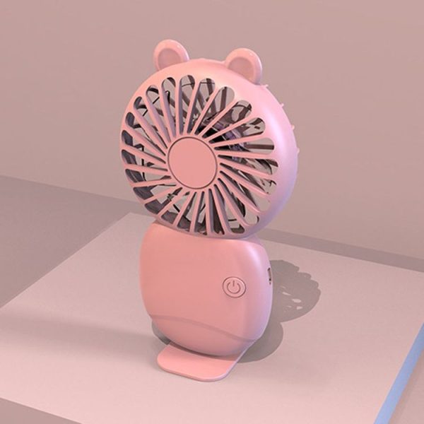 Summer Cartoon Pocket Handheld Stand Fan Rechargeable Silent Mini Fan (Pink)