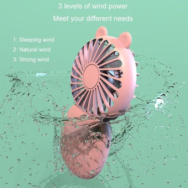 Summer Cartoon Pocket Handheld Stand Fan Rechargeable Silent Mini Fan (Pink) - Image 5