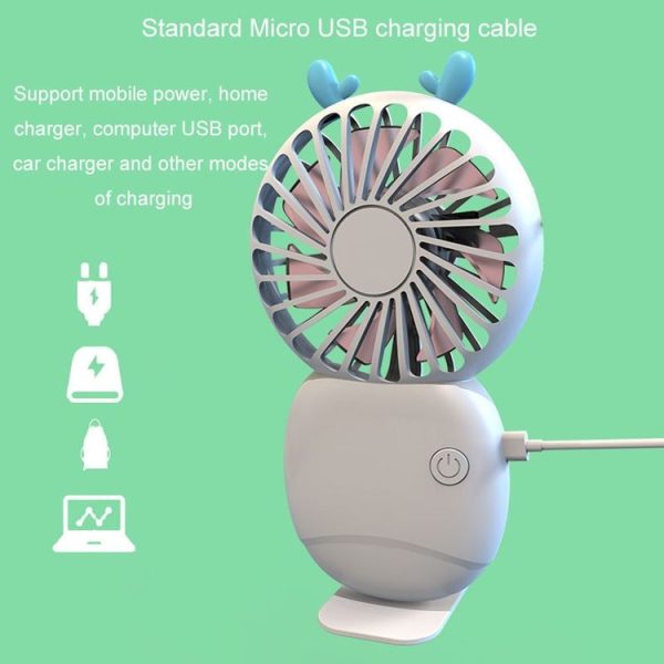 Summer Cartoon Pocket Handheld Stand Fan Rechargeable Silent Mini Fan (Pink) - Image 6