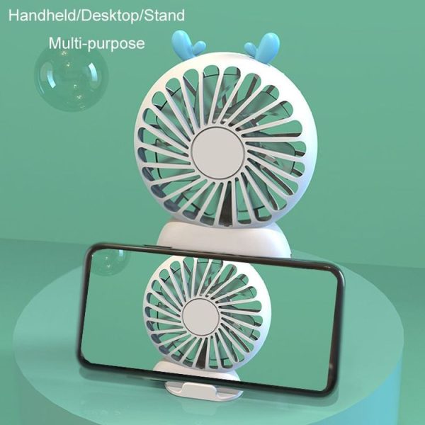Summer Cartoon Pocket Handheld Stand Fan Rechargeable Silent Mini Fan (Pink) - Image 7